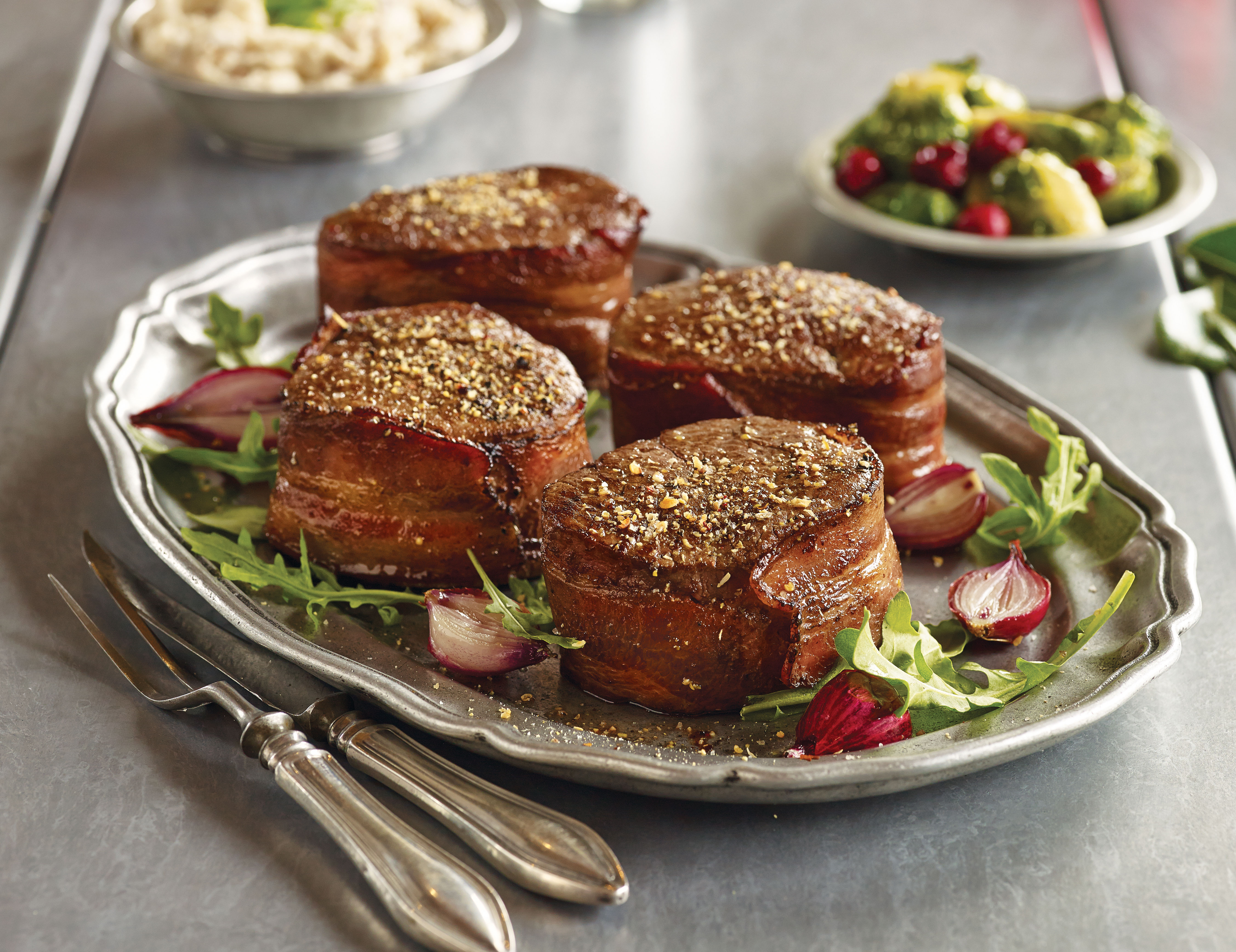 Bacon-wrapped filet mignon — Ben Hogan's American menu